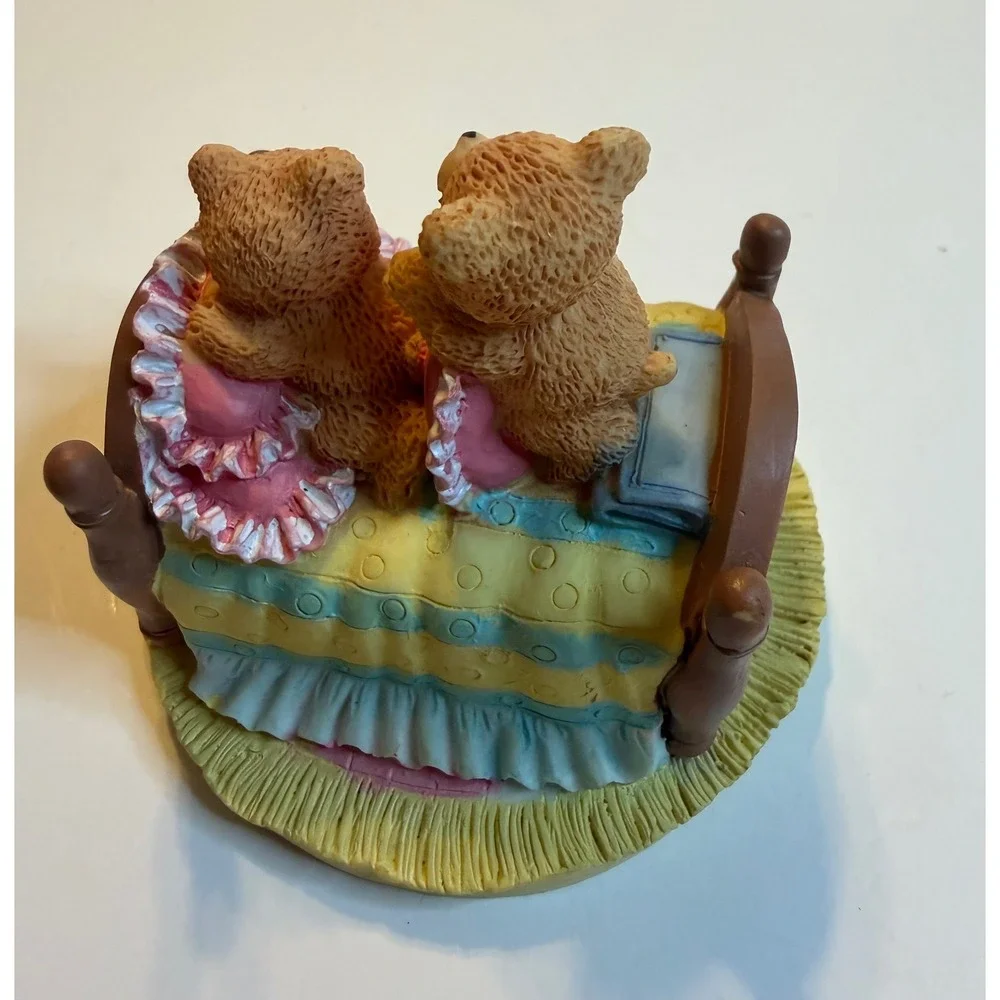 Adorable Teddy‎ Bears in Bed Figurine Sweet Nursery Decor Collectible